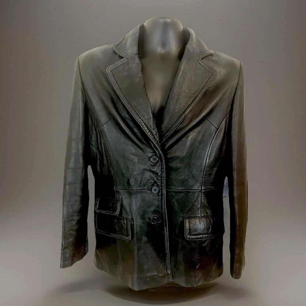 VTG Y2K 90s PRESTON YORK Leather Blazer Jacket Black SOFT Buttery Lambskin S